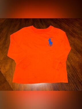 Polo by Ralph Lauren Orange Long Sleeve Tee with Blue Polo Logo
